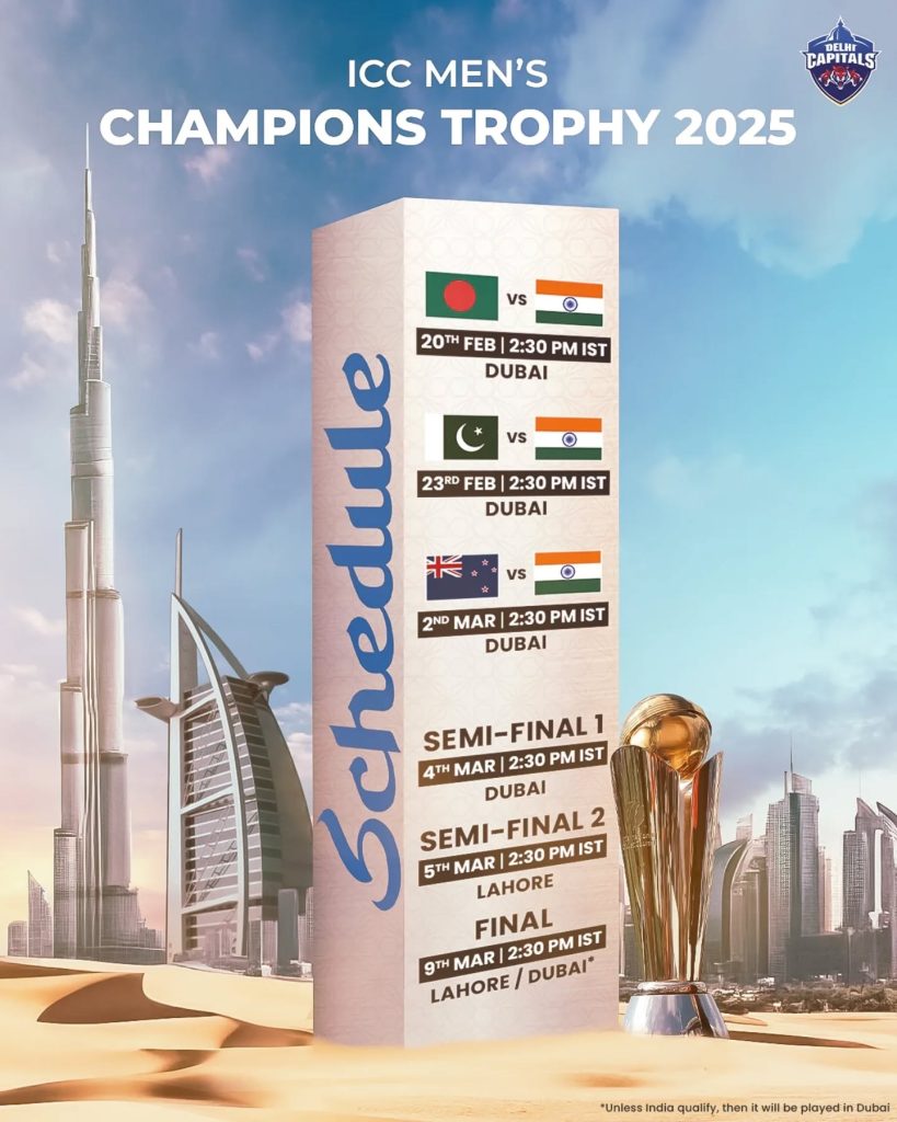 "Champions Trophy 2025 Schedule भारतपाकिस्तान का महामुकाबला होगा कहाँ